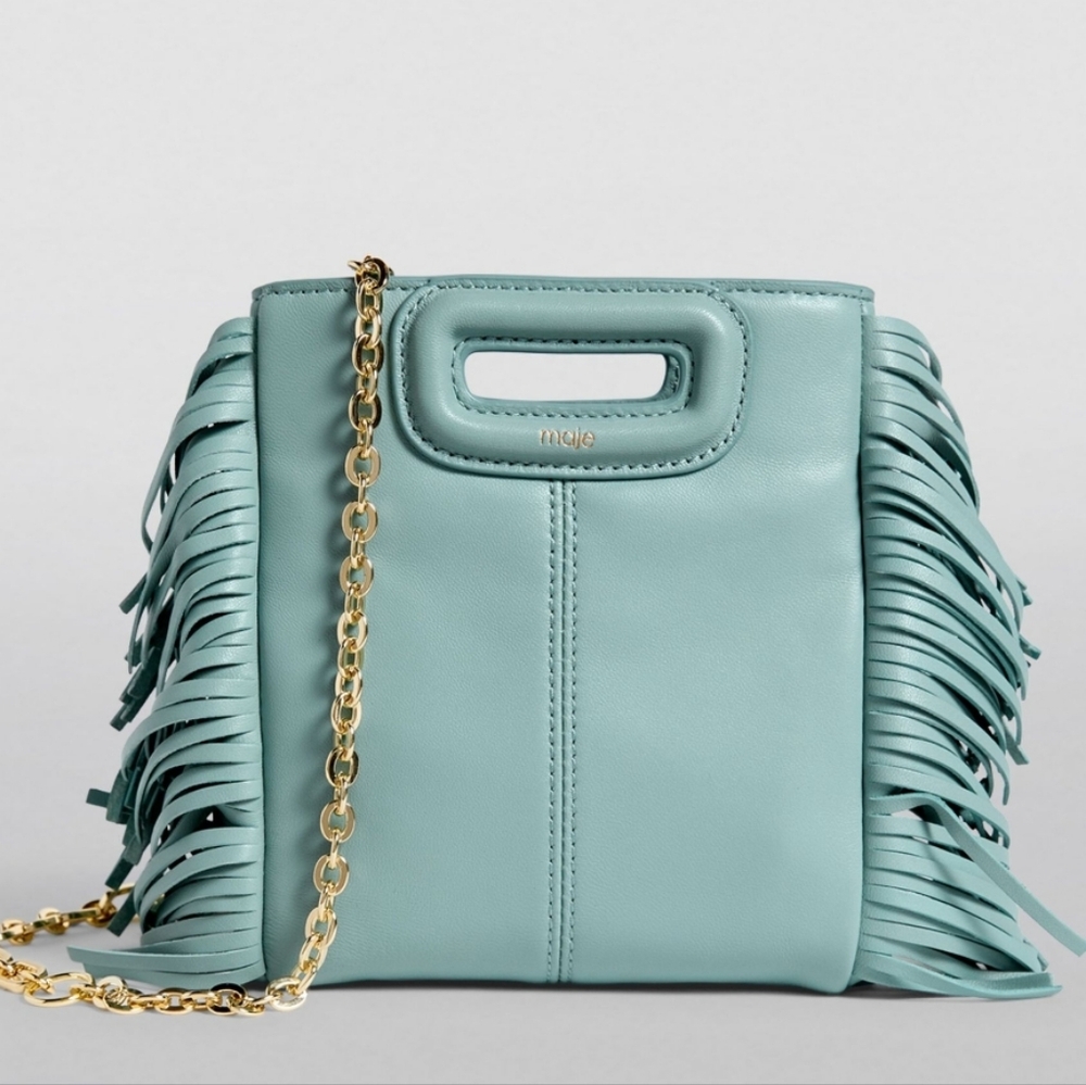 Maje Leather Mini M Bag With Extra Chain Strap Celadon (Light Tourquois Blue)